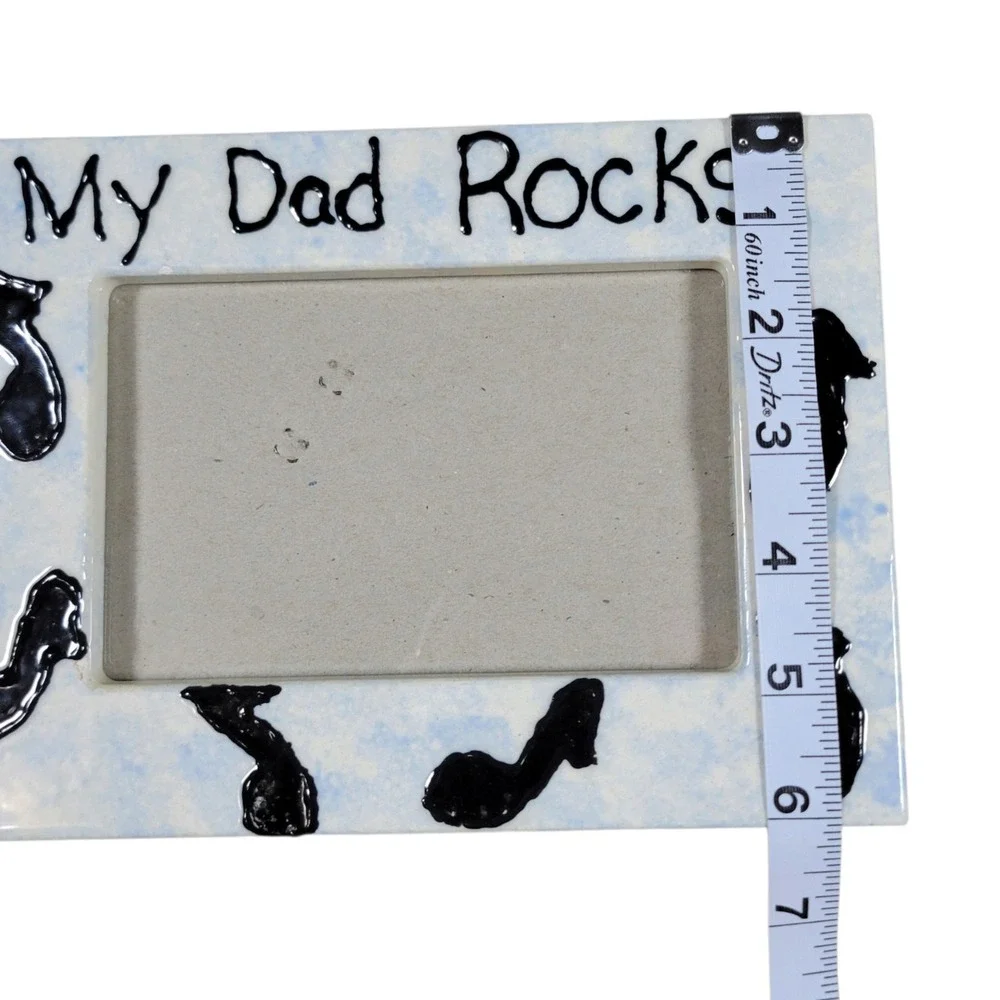 Vintage My Dad Rocks Picture Frame Ceramic Music Notes Y2K 90s Father's Day Gift